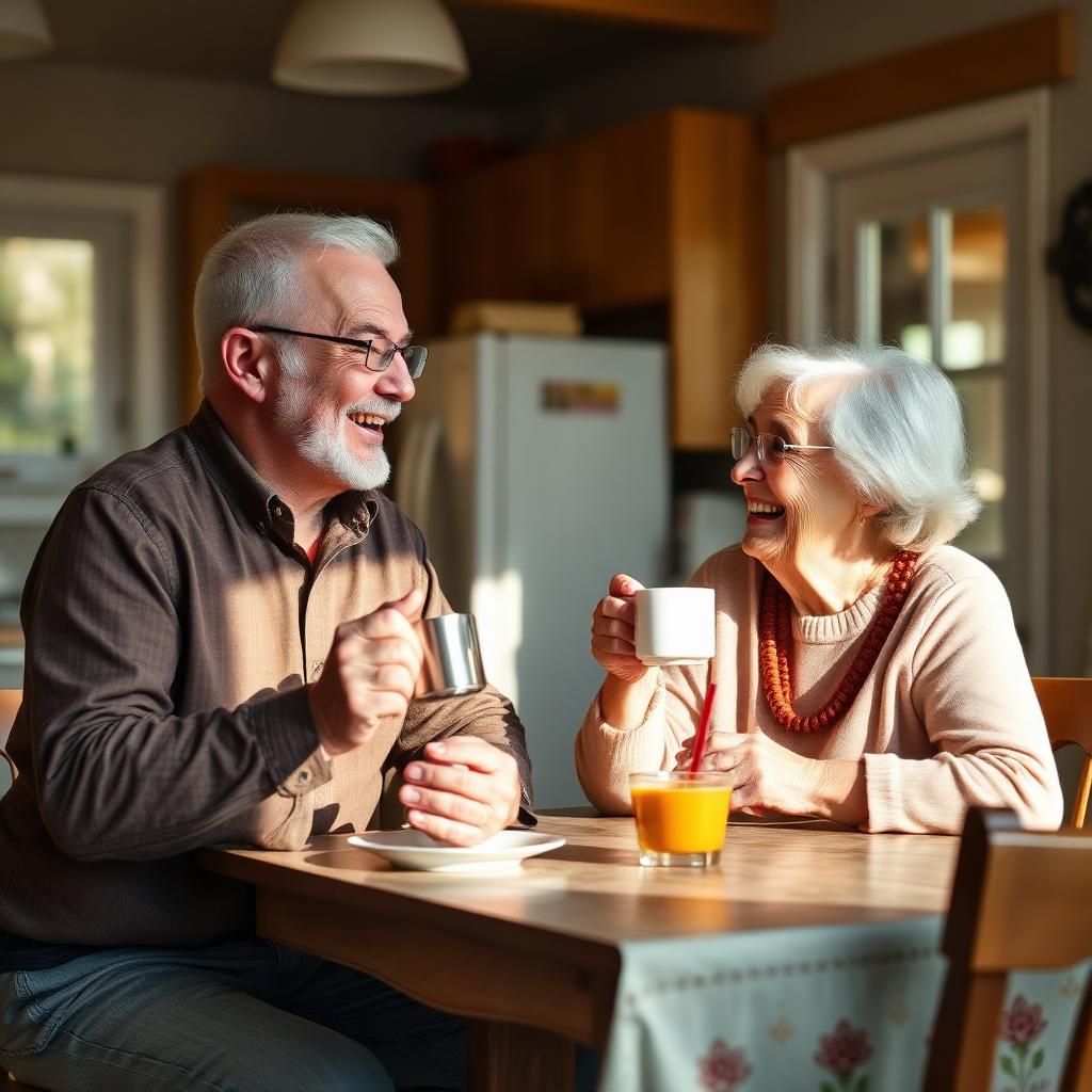 Seniors sharing tea together at home
