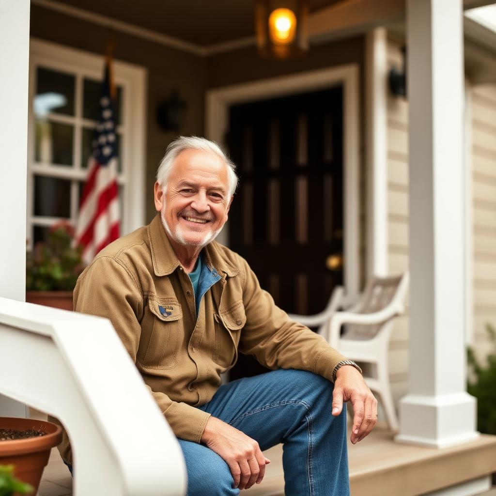 Senior veteran on the porch of his home